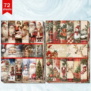 72 Sheets A5 (Retro Christmas Family Mother-daughter Clock Snowman Crystal Ball Background) Pasted Thin Paper, Diy Sticker Paper, Suitable for Bullet Diary Junk Magazine Greeting Card Background Photo Album and Handicrafts