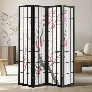 4-Panel Japanese Wood Room Divider Screen, Folding Privacy Screen For Indoor Use, Shoji-Style Portable Partition For Living Room, Bedroom, Home Office, Restaurant And Salon Decor, Lightweight Bi-Fold Privacy Panel