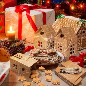Christmas cottage candy box, festive atmosphere decoration ornament, gingerbread house shaped biscuit candy storage box, suitable for Christmas parties/table decoration/gift giving