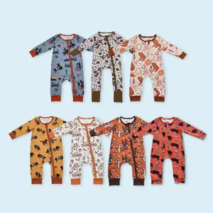 Western toddle baby boy horse long sleeve zip romper