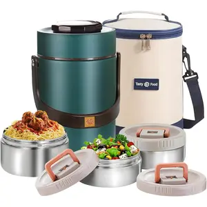 67 oz Adults Stainless Steel Vacuum Insulated Wide Mouth Soup  Thermo Hot  Jar with Keep Thermal Portable 3 Tier Stackable Bento Hot  Containers Lunch Boxes (67 oz Green)