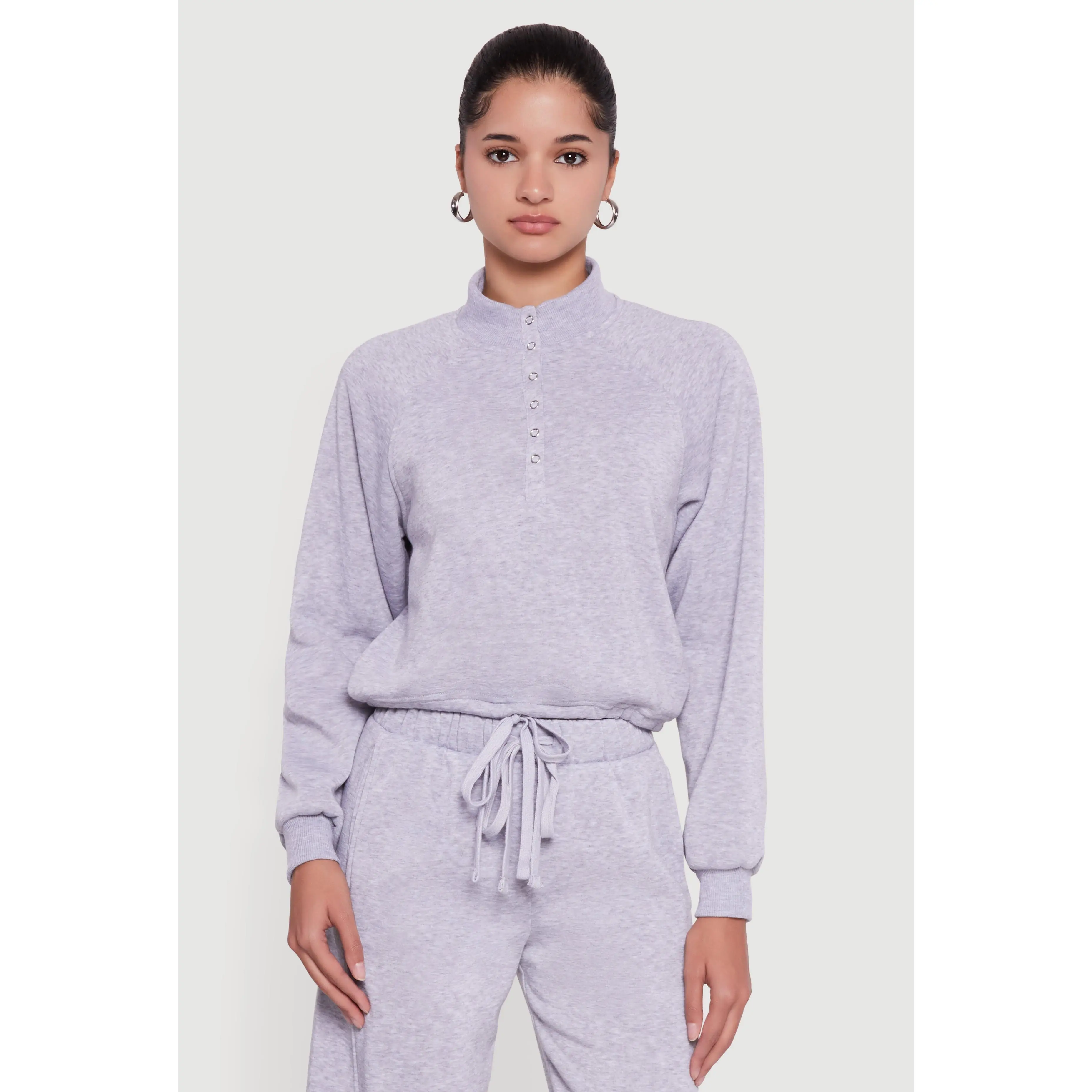Almost Famous Drawstring Hem Cropped Raglan Sweatshirt