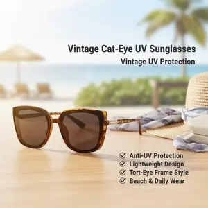 Women's 2026 Vintage Fashion Full-Rim Cat-Eye Sunglasses, Lightweight PC Tortoiseshell Frame, UV-Protection Lenses for Beach, Daily Wear, Female