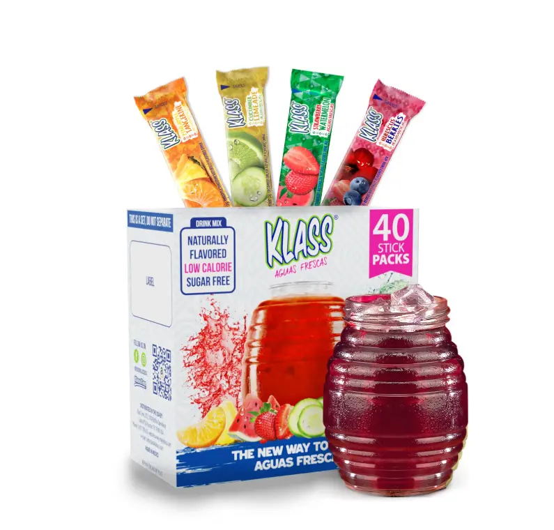 Klass Aguas Frescas | Drink Mix Variety Pack | Cucumber Limeade, Strawberry Watermelon, Hibiscus Berries & Pineapple Tangerine | Sugar Free On-The-Go Packets (40 Count Powder Stick Packs)