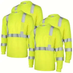 4 Pcs Long Sleeve Safety Shirt High Visibility Shirts Reflective Construction Shirts Long Sleeve Work Shirts for Men Women (Yellow L)