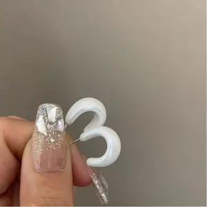Small White Arc C-type Imitation Pearl Stud Earring for Women Simple Temperament Resin Jewelry Girl Valentine's Day Gift