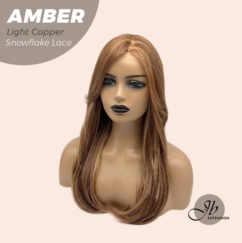 JBEXTENSION 21 Inches Straight Pre-Cut T Part Snowflake Lace Frontlace Glueless Wig AMBER【BENDY EAR TABS】