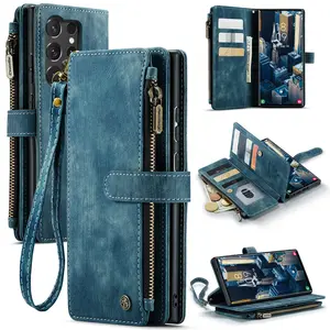 RFID Blocking Wallet Case for Galaxy Series, PU Leather Protective Protection Cover, Credit Card Slot Zipper Book Flip Design, Unisex Phone Accessory Casing, Smartphone, Cellphone