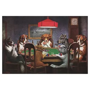 Dogs Playing Poker Aesthetic Cotton-Linen Hanging Tapestry, Unique Funny Wall Art, Lightweight Colorfast Print, Home Decor Supplies for Room Decoration