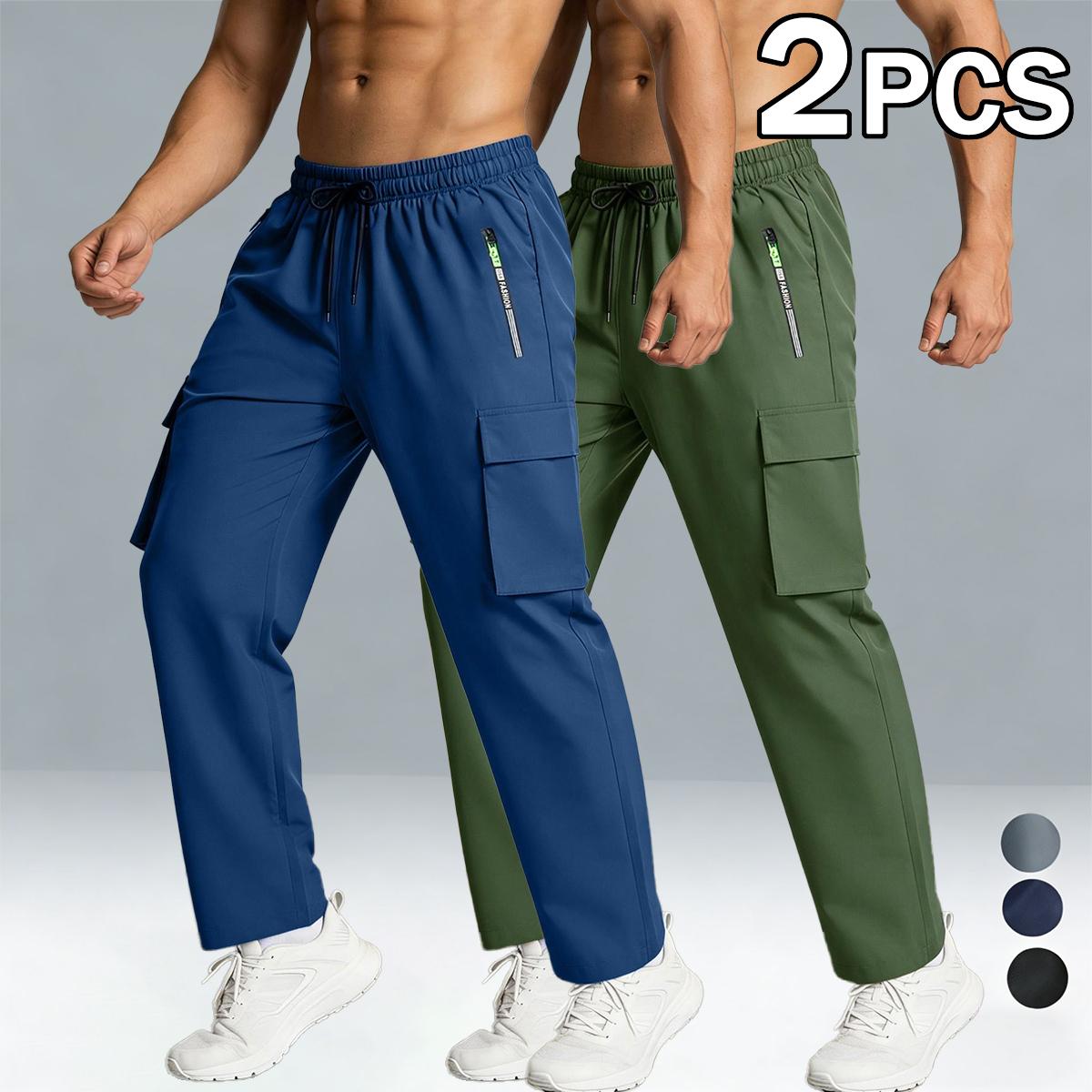 5 Pack Men's Cargo Pants, Quick Dry Elastic Waist Work Pants with Zipper Pockets, Lightweight Casual Hiking Joggers for Men, Outdoor Athletic Sweatpants