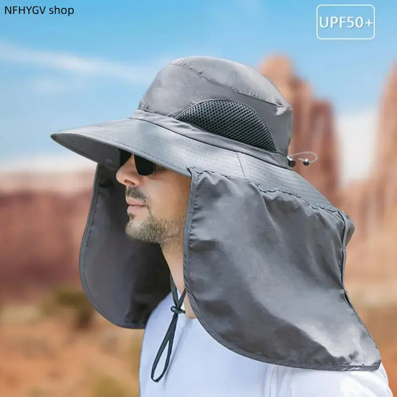 Fishing Hats, Unisex UPF50+ Waterproof Sun Hat With Detachable Neck Flap, Solar Protection Adventure Outdoor Headwear For Fishing And Daily Outside Activities