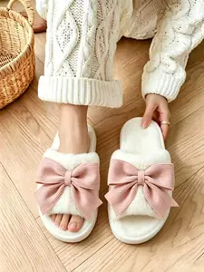 Women's Silent Cross Design Plush Slide Slippers, Non-Slip Soft Sole, Hardwood Floor Friendly, Indoor Warm Slippers for All Seasons, House Slipper