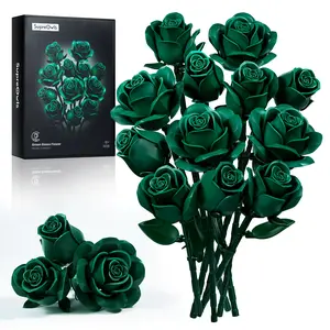 Supreowls Green Rose DIY Building Set – Enchanting Botanical Block Kit for Adults & Women, Elegant Gothic Artificial Flower for Home Decor, Christmas Gift for Nature Lovers & Holidays