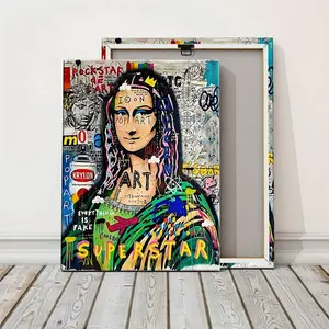 Mona Lisa Graffiti Painting, Graffiti Wall Art, Aesthetic Room Decor, Artwork Wall Painting for Gift, Wall Decor for Bedroom, Living Room, Dining Room, Poster