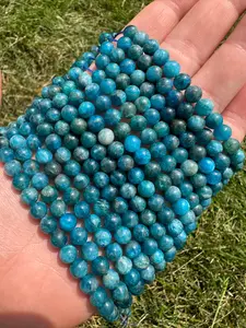 New Moon Beginnings Blue Apatite Bead Strand - Grade A, Round Beads in Blue Color