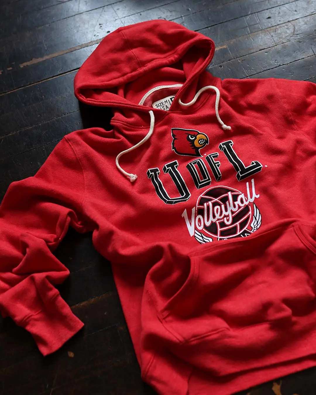 Men's UofL Louisville Volleyball Graphic Pullover Hoodie - Officially Licensed Red Triblend Fleece Sweatshirts, Long Sleeve, Casual Campus Legend Licensed Apparel, Printed, Hang Dry