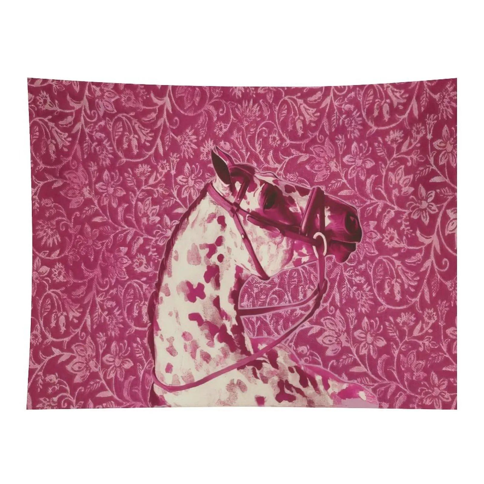 Pink Vintage Floral Textured Spotted Horse Portrait Wall Tapestry Wall Hanging, Coquette Western Country Cowgirl Aesthetic Decor for Girls Bedroom Dorm Vanity Backdrop