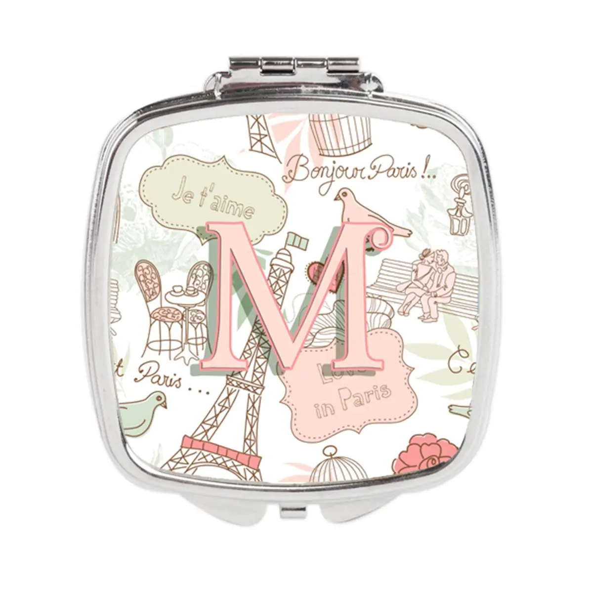 Carolines Treasures CJ2002-MSCM Letter M Love in Paris Pink Compact Mirror