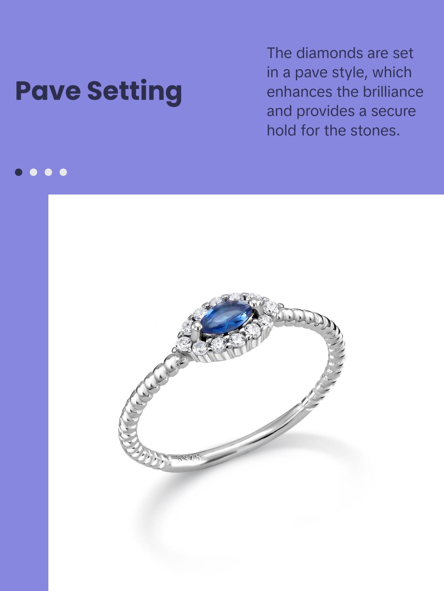 925 Sterling Silver Lab Created Sapphire Stacking Ring, Marquise Blue Sapphire Ring, Sapphire Halo Stacking Rings, Sapphire Jewelry, Stacking Ring