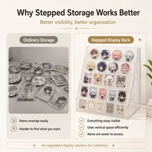 Transparent Vertical Tiered Badge Display Stand, Multi-layer Figurine Stand Badge Storage Box, Desktop Organizer, Multi Compartment Organizer, Desk Organizers (Model: DM594)