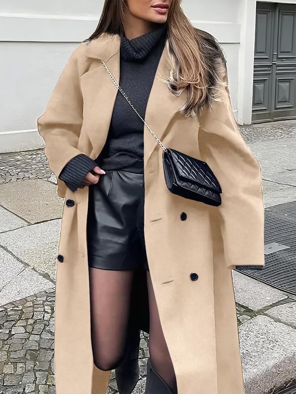 Women's Long Woolen Coat Jackets, Casual Loose-Fitting Overcoat with Double Button Front, Fall & Winter Fashion Outerwear for Women