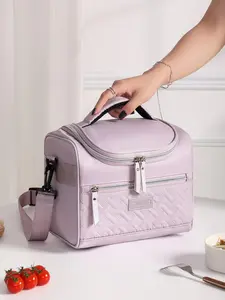 Letter Patched Lunch Bag, Travel Essentials, Multi-functional Shoulder Bag, Portable Insulated Lunch Bag for Camping Picnic, Durable Lunch Bag