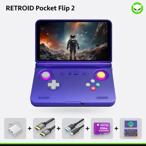Retroid Pocket Flip 2【Pre-configured】Handheld Console SD865【Buy 1 Get 1 Multi-port Adapter+1 8K Projection Cable+1 Type-C Cable+1 ROMs Card】Android 13 Adreno 650 8GB LPDDR4x 5.5-inch AMOLED 1080P Active-cooling 5000mAh WiFi Ready to Play Gift Package