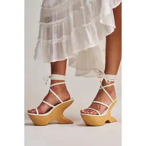 AZALEA WANG ONNI WHITE STRAPPY UPPER WOOD WEDGE
