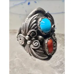 Navajo ring coral turquoise size 9.50 sterling silver women men