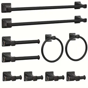 New Bathroom Accessories Set Black Painted Gold Border Towel bathroom set