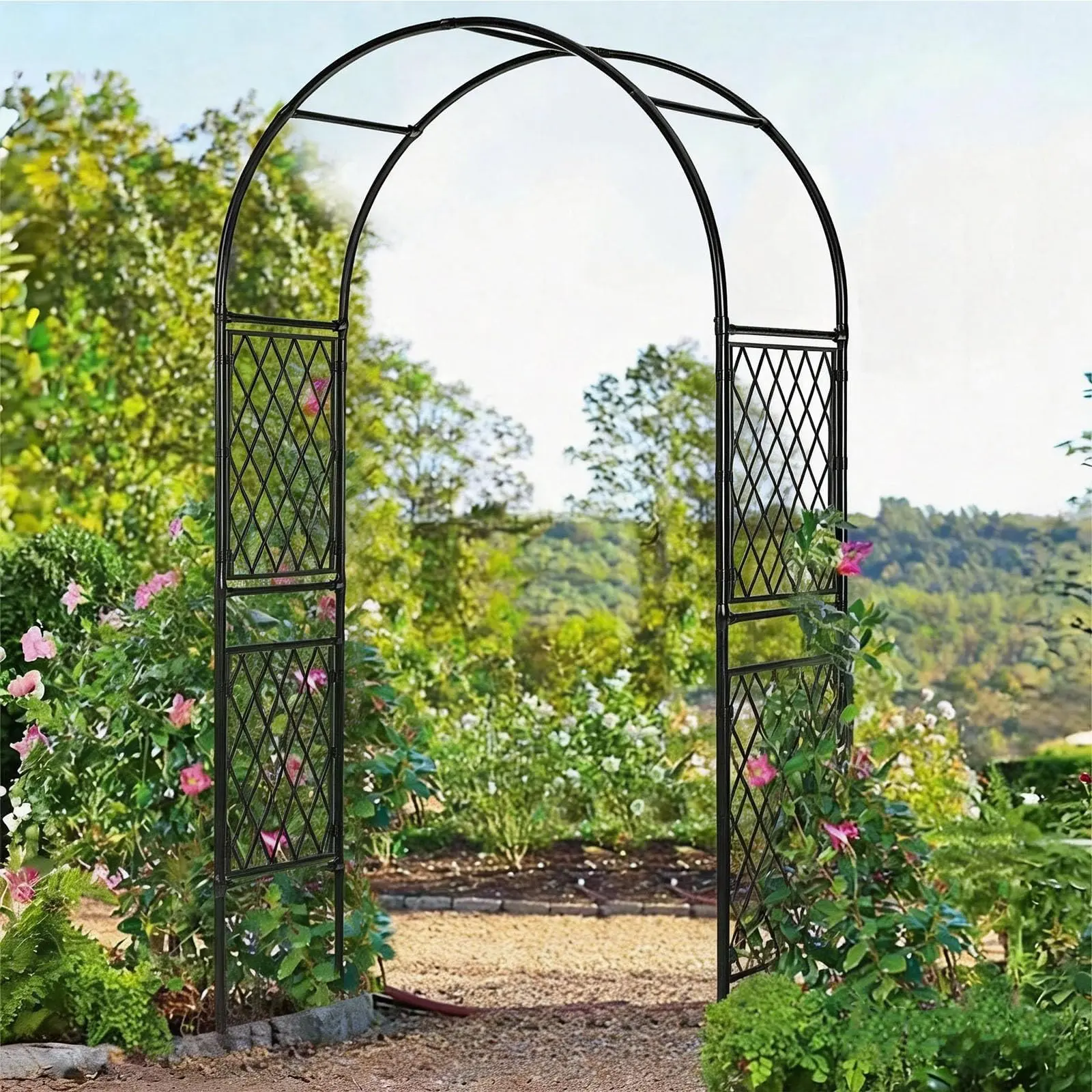 87" x 60" Heavy-Duty Metal Garden Arbor Arch Trellis, Black Outdoor Decorative Archway for Weddings, Climbing Plants, Patio, Lawn, Backyard, Pathway & Seaside