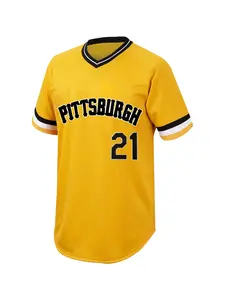 Men's Pirate # 21 # 8 Retro Baseball Shirt, Pittsburgh Letter Embroidered Stylish Jersey, Stretch Fabric, Casual Sports Shirt, Short Sleeve Sportswear Suitable for Outdoor Sports Training and Competitions, Daily Leisure, Unisex