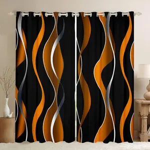 Ombre Striped 30%-50% Blackout Curtain,Orange Black Geometric Stripes Window Curtains,Pastel Gradient Darkening Drapes,Swirl Lines Window Treatments