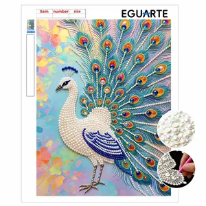 Frameless DIY Craft Pearl Art Painting, Peacock Pattern Pearl Decorative Wall Art, Mosaic Art, Cross Stitch Kit, Pearl Puzzle Gift, Memorial Gift