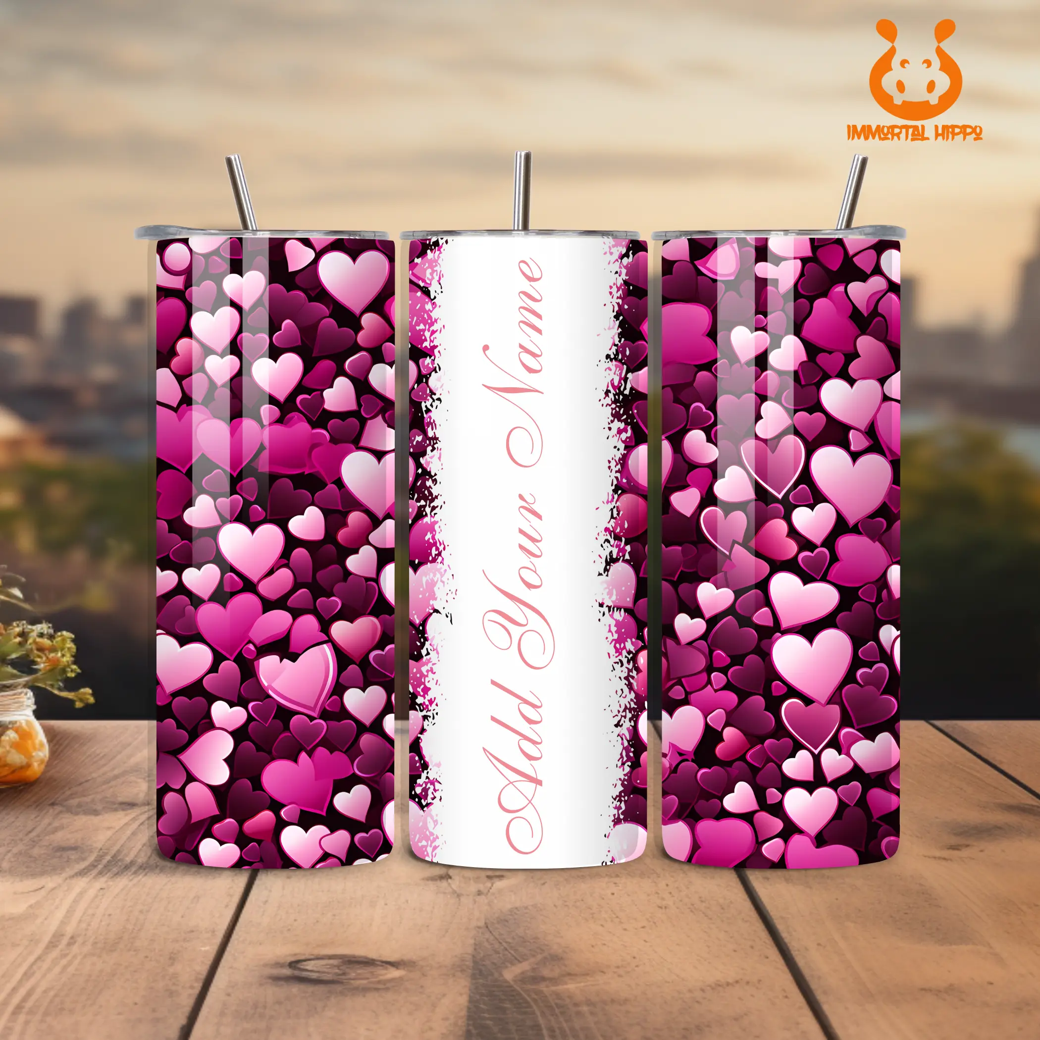 Personalized Hearts Tumbler 20oz - Customizable Design with Unique Name and Color Options