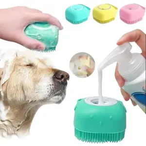 Silicone Dog Bath Massage Gloves Brush - 7.9*8.5*5.5cm, 85g, Soothing Tool for Sensitive Pet Skin, Includes Shampoo for Bathing