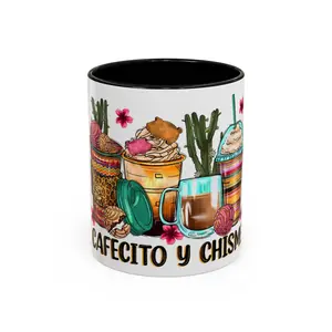 Cafecito y Chisme Accent Coffee Mug - Colorful Ceramic Cup for Coffee Lovers