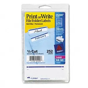 Avery Print or Write File Folder Labels- 3-7/16 x 11/16- White/Dark Blue Bar- 252/Pack