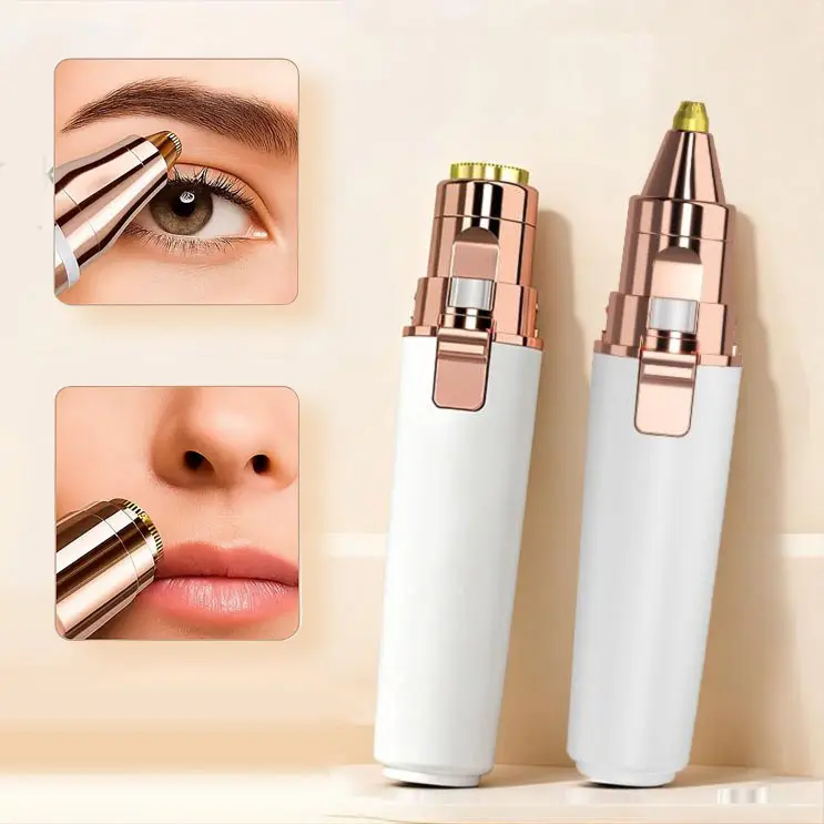 Eyebrow-Facial Hair Remover for Women,Nose Hair Trimmer Rechargeable 2-1 Eyebrow Razor Portable Electric Shaver Painless Hair Remover Device for Face Nose Peach Fuzz Body Beard Lips Chin Female Hair Removal