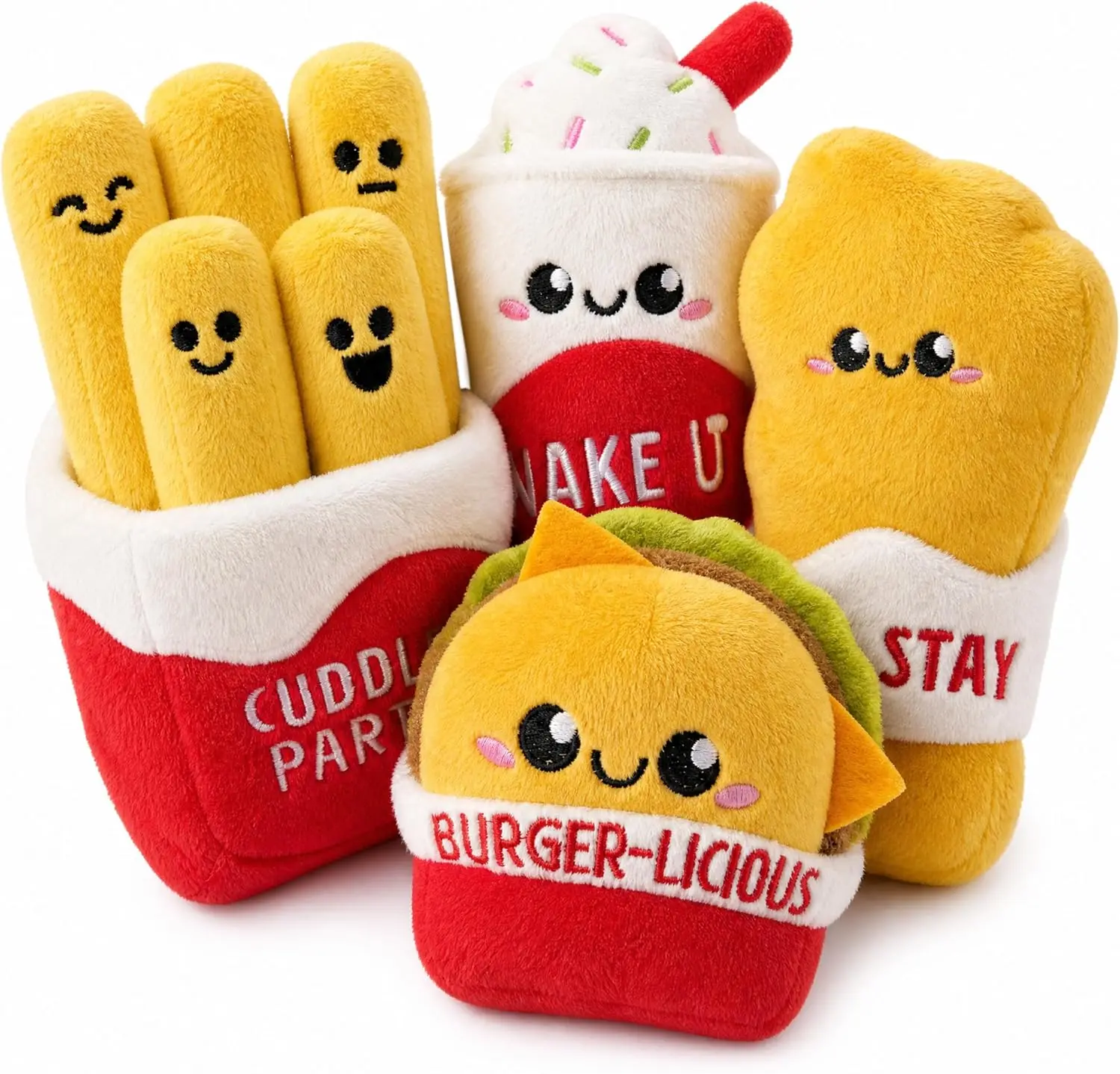 4 Pcs Emotional Support Plushies, Fast Food Plush Stuffed Toys Set, Anxiety Relief Toys, Burger Fries Chicken Nuggets & Milkshake Plushies, for Friends Women Kids