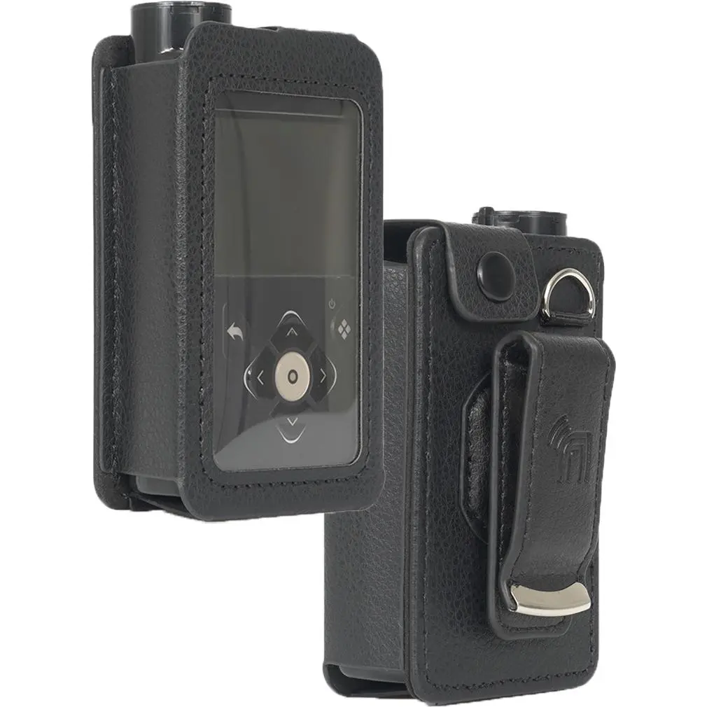 Case for Medtronic MiniMed 780G 770G 670G 630G 640G Insulin Pump, Form-Fit Cover [Built-In Screen Protection] and [Rotating Metal Belt Clip] - Black Vegan Leather