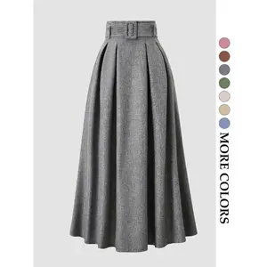 Women's Solid Color Belted Skirt, Casual Fashion   Skirt for Daily Wear, Ladies Bottoms for Fall & Winter