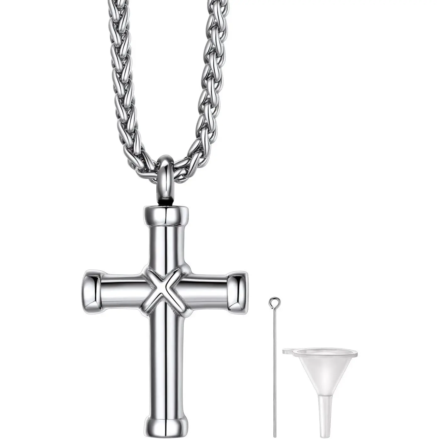 Unisex Stainless Steel Cremation Urn Necklace, Cross Shape Memorial Pendant, 1 Size Fits Most, 02-Black X Cross & 03-Gold Crucifix Jesus Ashes Jewelry for Baby Fashion Accessories