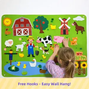 Farm Theme Felt Learning Board Educational Activity Board for Kids Daily Learning with Colorful Farm Scene Animals Plants and Daily Activities
