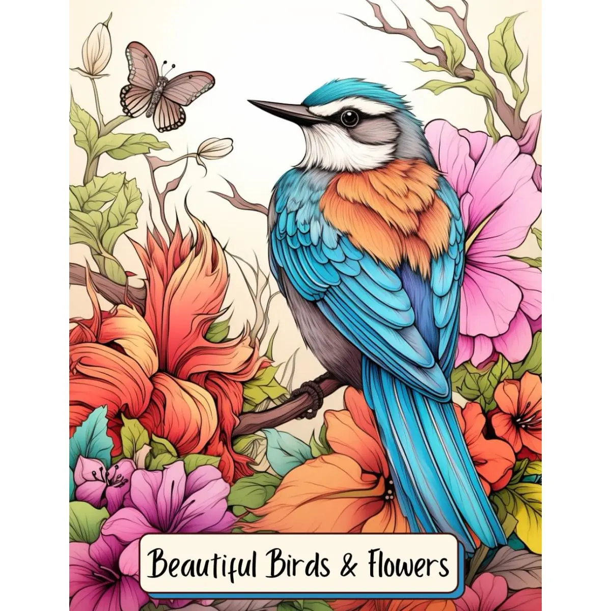 Beautiful Birds and Flowers: Adult Coloring Book for Bird Watchers, Nature Lovers, Teens, and Kids Ages 8 and Up Paperback – February 17, 2024