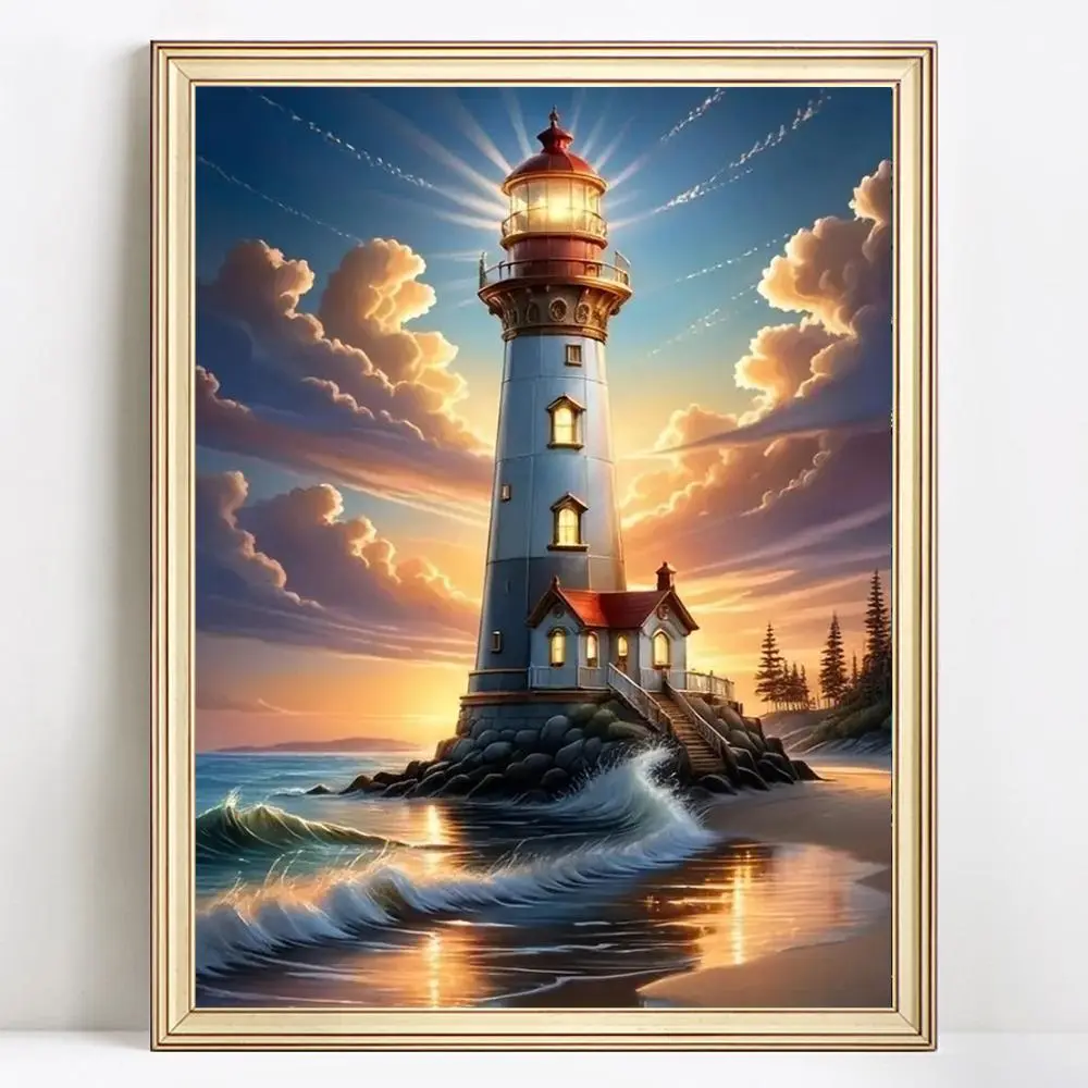 Lighthouse Pattern 5D DIY Diamond Arts Colorful Handcraft Painting Kit without Frame, 1 Set DIY Decorative Art Picture for Beginner, Wall Art Decor for Home Living Room, Diamond Painting Kits, Diamond Pattern Design