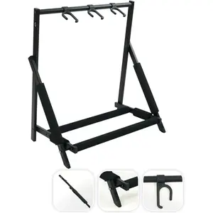 Multi Guitar Stand, Foldable 3 Holder Rack with Adjustable Height & Width, Easy Assembly & Storage, Reliable Soft  Padding to Protect Acoustic or Electric Guitars & Basses, Black.