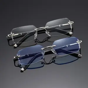 2pcs Frameless Smart Zoom Men's Glasses - Vintage Style PC Frame, Multi-Focus Adjustable Lenses with +1.50 to -2.00 Strengths, Sleek Eyeglass Design, Machine Washable, Battery-Free, Perfect Gift for Him, Eyeglasses