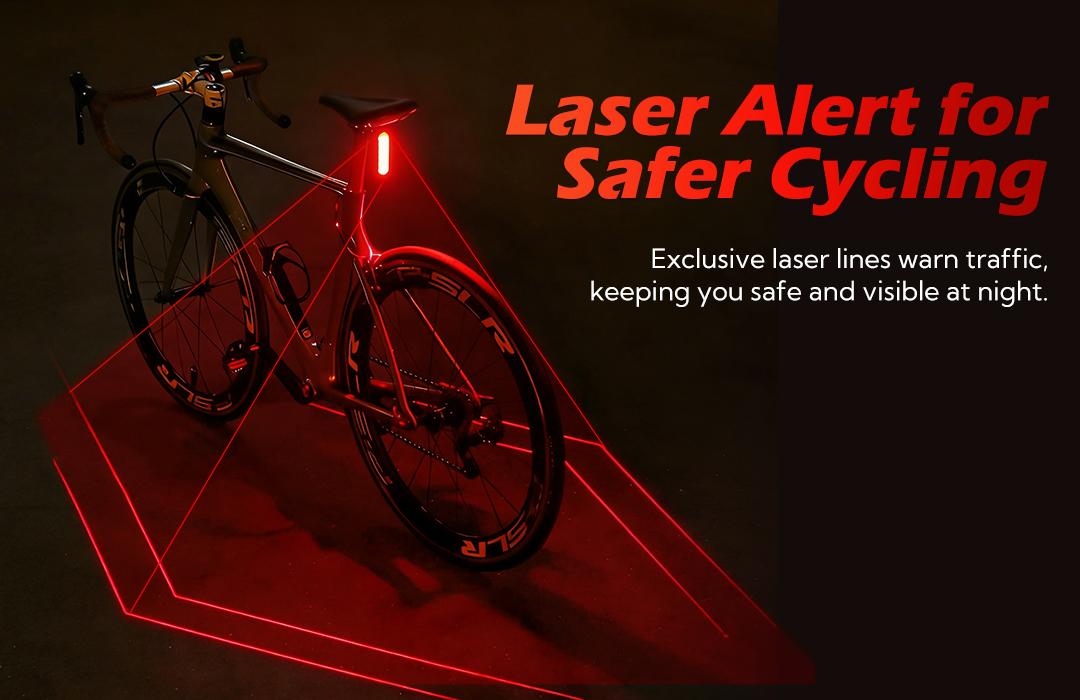 Super Bright Bike Laser Light USB Rechargeable 5 LED 6 Modes Waterproof Tail Light for Rear & Front Cycling Safety Warning Lamp Night Riding Mountain Biking