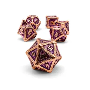 Hydrascale Royal Menace Metal Dice Set - Royal Purple & Copper Solid Zinc Alloy with Signature Pattern for Fearsome Elegance TTRPG Gamers